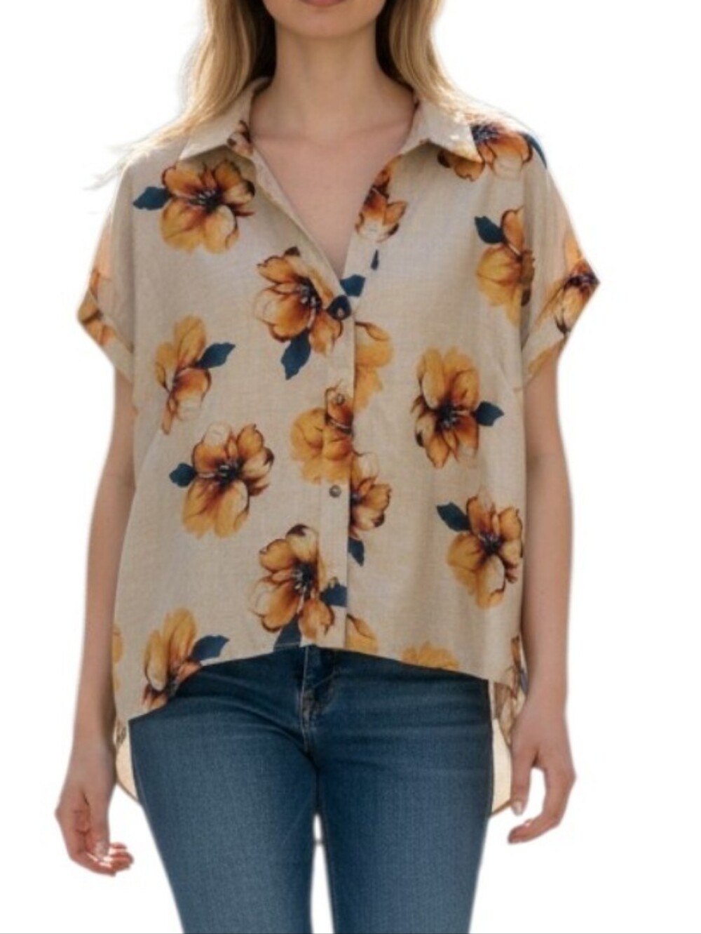 New York Clothing Company Hawaiian Floral Button Down Blouse